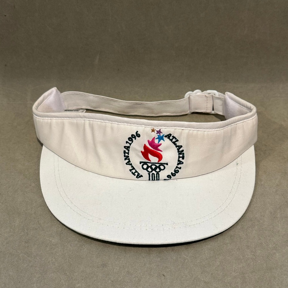 Vintage 1996 Atlanta Olympics Visor Eastport White Embroidered Sun‎ Hat 90s